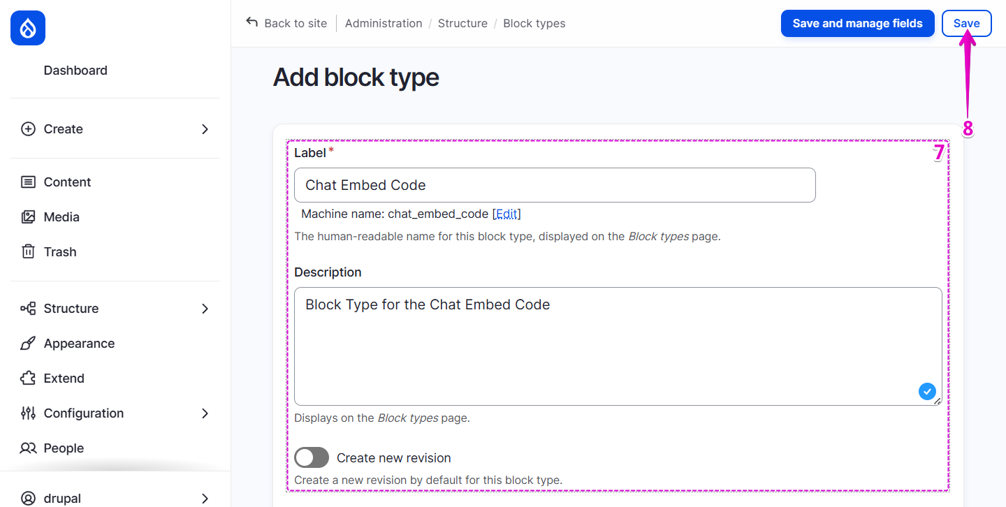 drupal save block