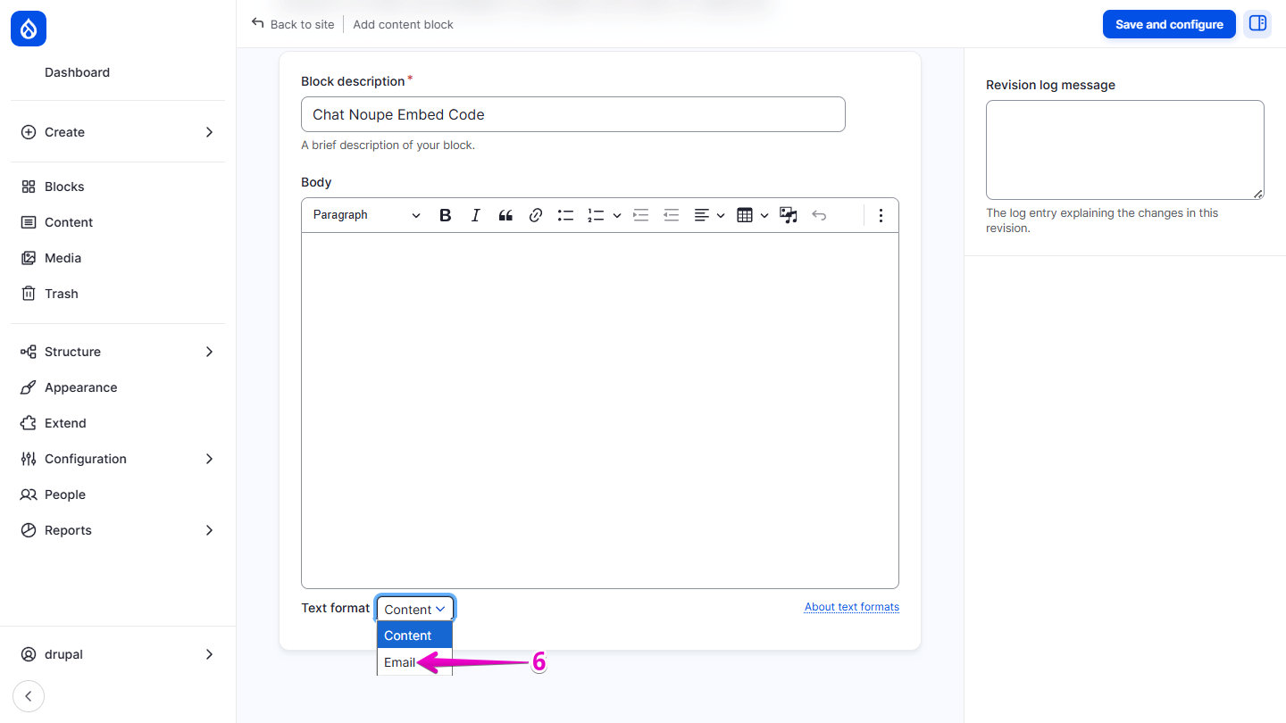 Block creation form showing the Block description field filled in